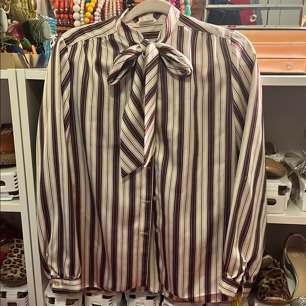 Vintage Dana Point Striped Blouse with Bow